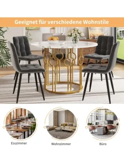 Runder Esstisch in Marmoroptik 100x100x76 cm mit goldenen Metallbeinen