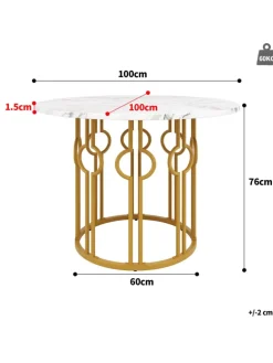 Runder Esstisch in Marmoroptik 100x100x76 cm mit goldenen Metallbeinen