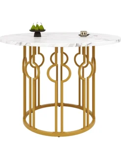 Runder Esstisch in Marmoroptik 100x100x76 cm mit goldenen Metallbeinen