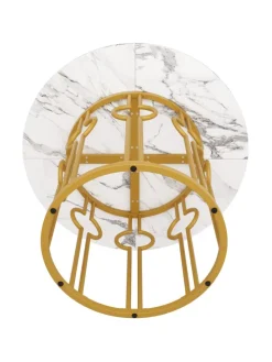 Runder Esstisch in Marmoroptik 100x100x76 cm mit goldenen Metallbeinen
