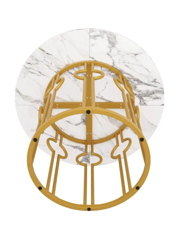 Runder Esstisch in Marmoroptik 100x100x76 cm mit goldenen Metallbeinen