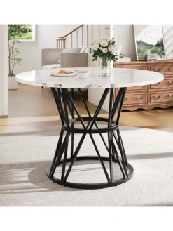 Runder Esstisch in Schwarz Marmor mit Metallbeinen 100x100x76 cm