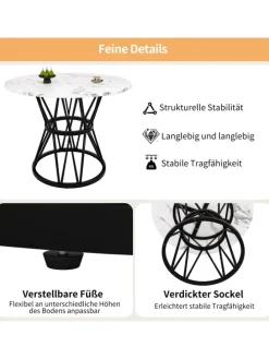 Runder Esstisch in Schwarz Marmor mit Metallbeinen 100x100x76 cm