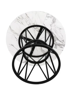 Runder Esstisch in Schwarz Marmor mit Metallbeinen 100x100x76 cm