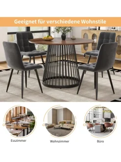 Runder Esstisch in Schwarz 80x80x76 cm mit Metallbeinen