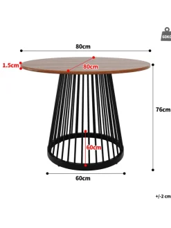Runder Esstisch in Schwarz 80x80x76 cm mit Metallbeinen