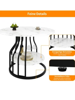 Runder Esstisch in Schwarz 80x80x76 cm mit kleiner Ablageplatte