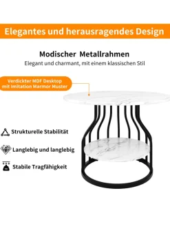 Runder Esstisch in Schwarz 80x80x76 cm mit kleiner Ablageplatte