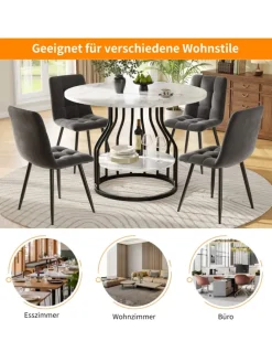 Runder Esstisch in Schwarz 80x80x76 cm mit kleiner Ablageplatte