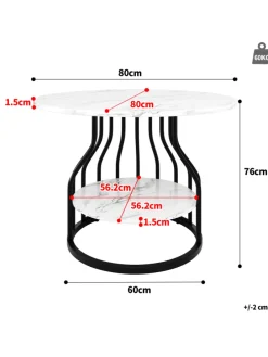 Runder Esstisch in Schwarz 80x80x76 cm mit kleiner Ablageplatte