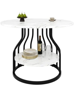 Runder Esstisch in Schwarz 80x80x76 cm mit kleiner Ablageplatte