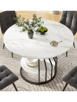 Runder Esstisch in Schwarz 80x80x76 cm mit kleiner Ablageplatte