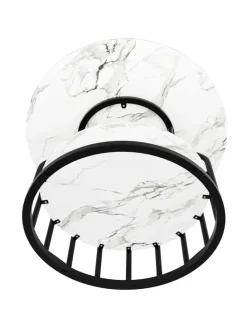 Runder Esstisch in Schwarz 80x80x76 cm mit kleiner Ablageplatte