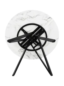 Runder Esstisch mit Marmoroptik und Metallbeinen in Schwarz