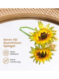 Runder Wandspiegel Rattan in Hellbraun