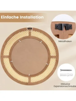 Runder Wandspiegel Rattan in Hellbraun