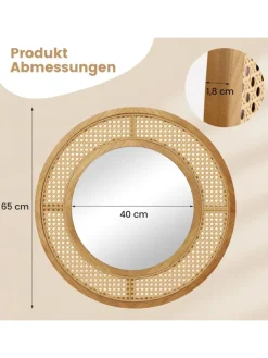 Runder Wandspiegel Rattan in Hellbraun