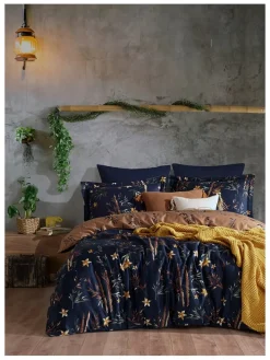 Satin-Bettwäsche-Set "Bamboo" in Dunkelblau