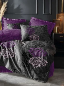 Satin-Bettwäsche-Set "Leylazar" in Grau/ Lila