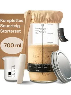 Sauerteig Starter Set aus Glas (700 ml) Komplett-Set mit Anleitung
