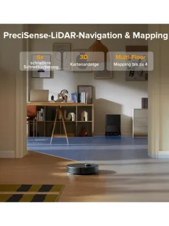 Saugroboter QV 35A in Schwarz, mit Wischfunktion&Hebarem Wischmopp, 8000Pa