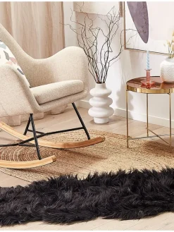 Schaffell MAMUNGARI in Schwarz - (W) 60 x (H) 6 x (L) 180 cm