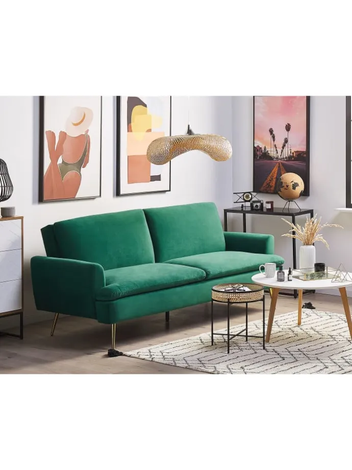 Schlafsofa VETTRE in Grün/Gold - (W) 210 x (H) 88 x (L) 84 cm