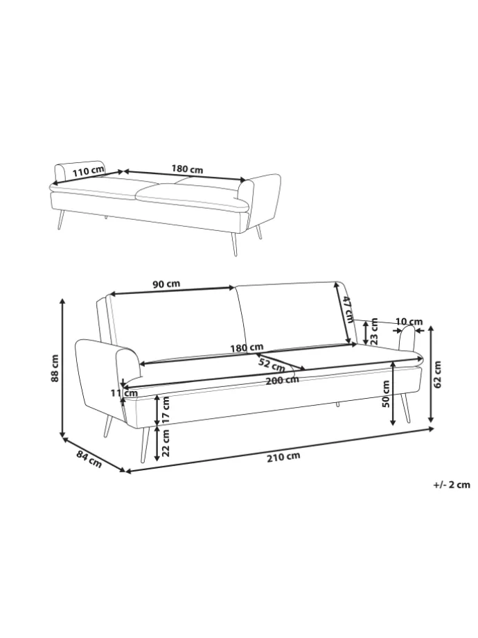 Schlafsofa VETTRE in Grün/Gold - (W) 210 x (H) 88 x (L) 84 cm