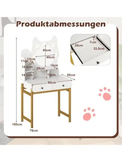 Schminktisch in Katzenform mit Spiegel & Beleuchtung in Weiß