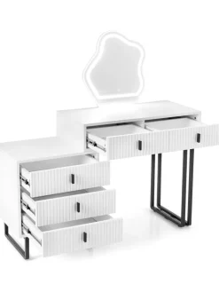 Schminktisch mit LED Spiegel & Beistellschrank in Weiß