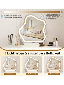 Schminktisch mit LED Spiegel & Beistellschrank in Weiß