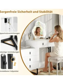 Schminktisch mit LED Spiegel & Beistellschrank in Weiß