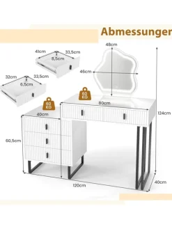 Schminktisch mit LED Spiegel & Beistellschrank in Weiß