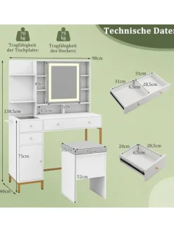 Schminktisch mit LED Spiegel in Weiß