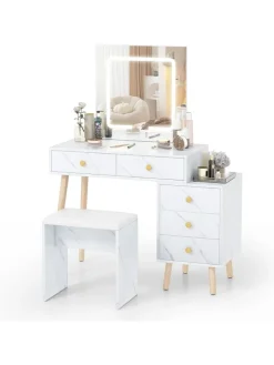 Schminktisch mit LED Spiegel in Weiß
