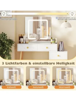 Schminktisch mit LED Spiegel in Weiß