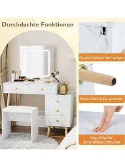 Schminktisch mit LED Spiegel in Weiß