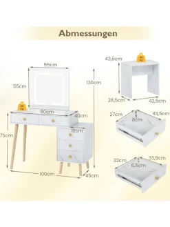 Schminktisch mit LED Spiegel in Weiß