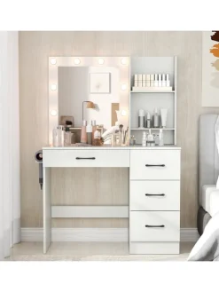 Schminktisch mit LED-Beleuchtung 94x40x138,5cm in Weiß