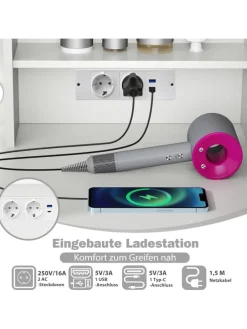 Schminktisch mit LED-Beleuchtung 94x40x138,5cm in Weiß