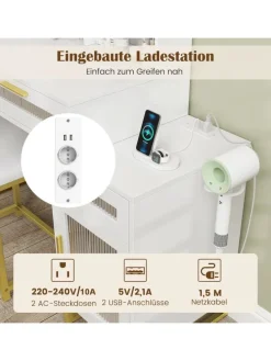 Schminktisch mit LED-Beleuchtung 112 x 39,5 x 145 cm in Weiß