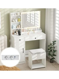 Schminktisch mit LED-Spiegel in Weiß