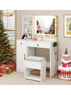 Schminktisch mit LED-Spiegel in Weiß