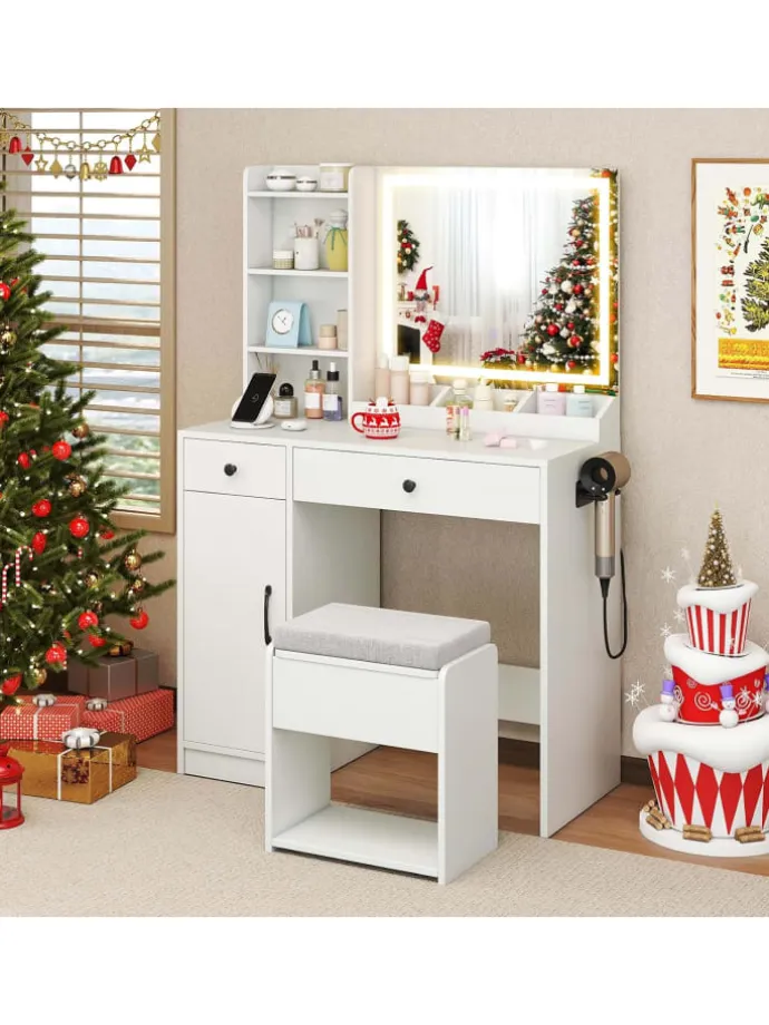Schminktisch mit LED-Spiegel in Weiß