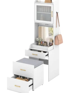 Schminktisch Set mit Klappspiegel 52 x 51 x 175 cm in Weiß