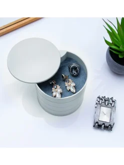 Schmuckkasten 4 rotierbare Ebenen Schatulle Etui Kästchen 10 x 11 cm in Weiß