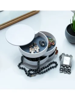 Schmuckkasten 4 rotierbare Ebenen Schatulle Etui Kästchen 10 x 11 cm in Weiß