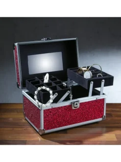 Schmuckkoffer Schmuckkästchen mit Glitzer in rot