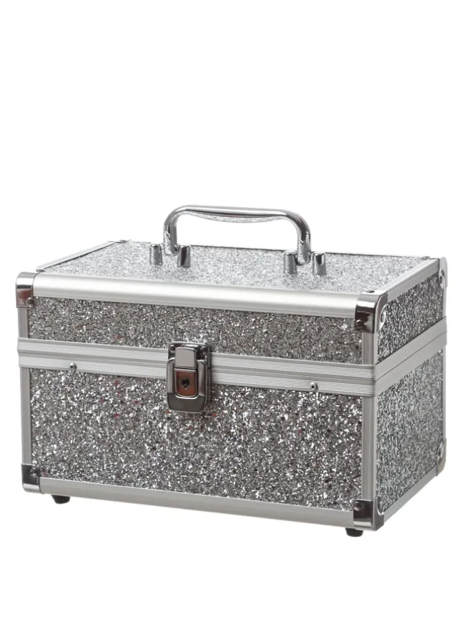 Schmuckkoffer Schmuckkästchen mit Glitzer in silber