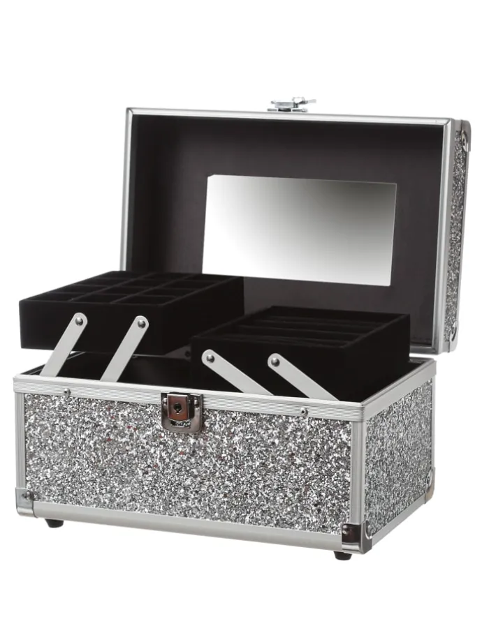 Schmuckkoffer Schmuckkästchen mit Glitzer in silber